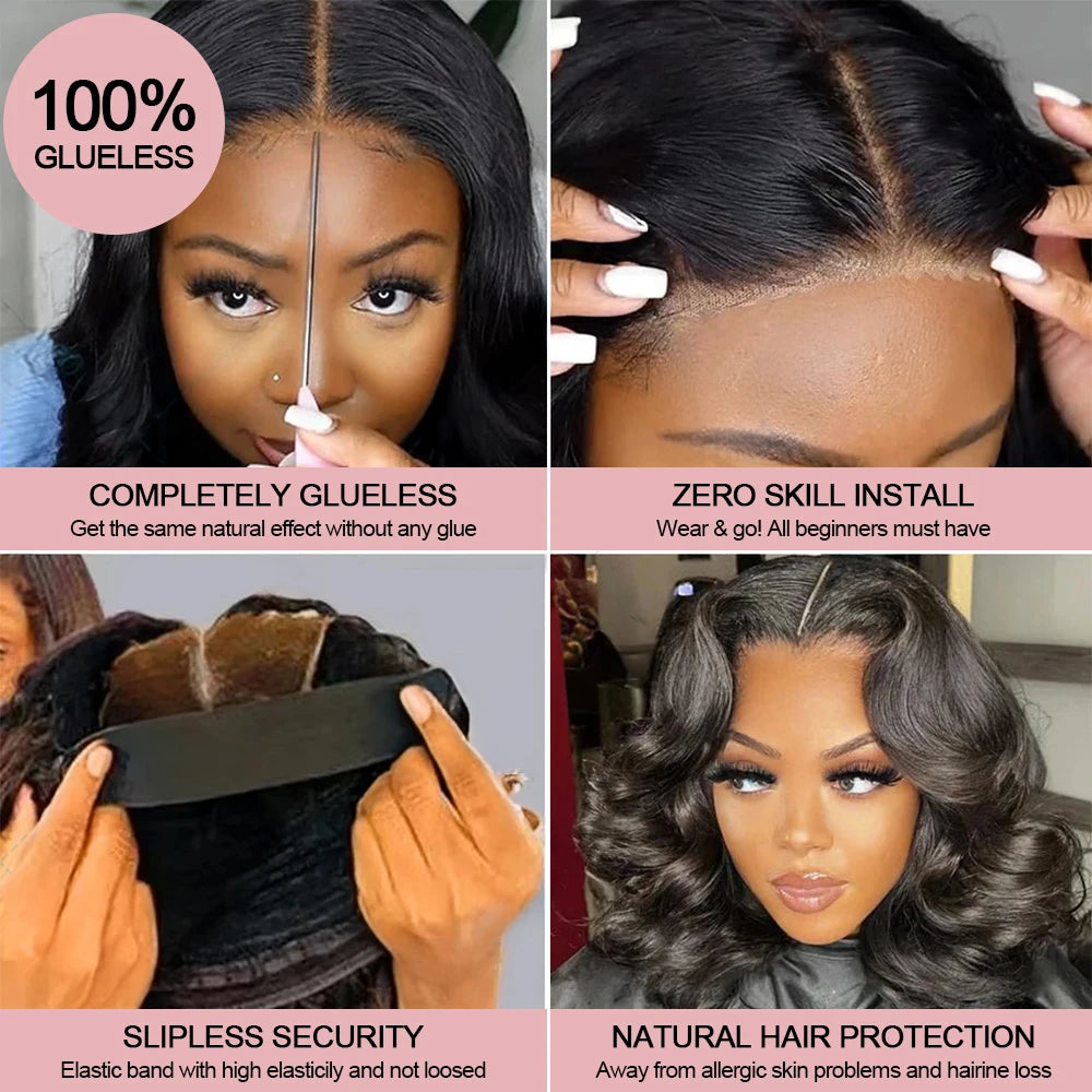 13x6 Glueless HD Lace Front Wig Body Wave Brazilian Human Hair Pre Cut Lace Short Bob Pre Plucked For Black Women Ready To Wear