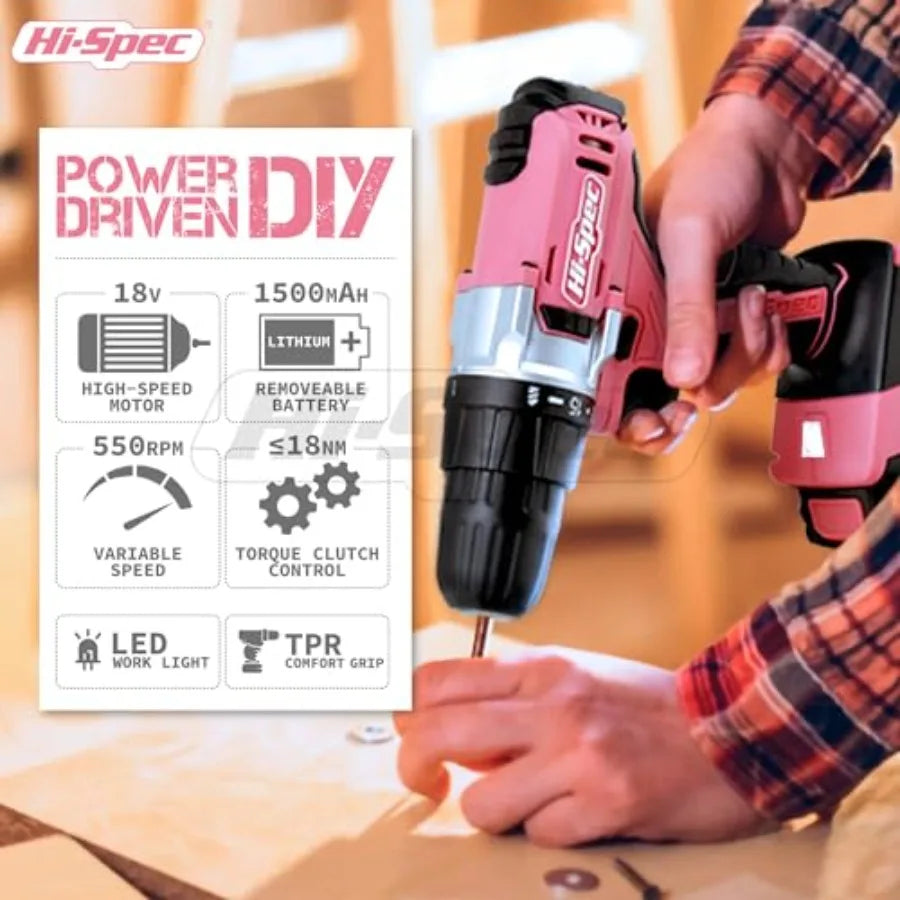 Cordless Drill Tool Set: Pink Power Drill for Women used for DIY Building and Fixing Tasks Easy to use All In One Set i
