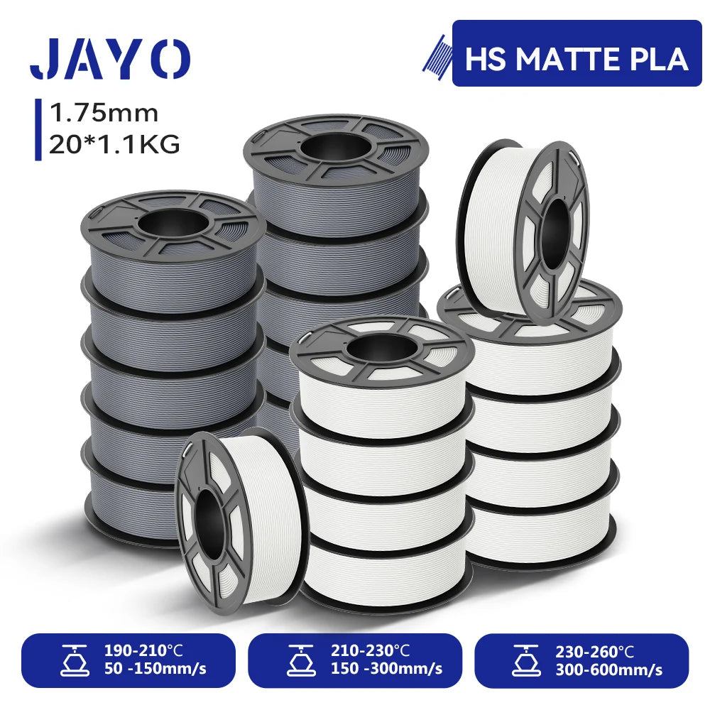JAYO 20 Rolls 3D PLA Matte/High Speed PLA matte Printer Filament 1.75mm Neatly Wound PLA with Matte Finish Print for 3D Printer