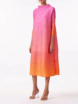 YUDX Miyake Elegant Gradient Pleated Dress Turtleneck Full Sleeves Pink Orange Fashion Mid-Calf Dresses For Women 2025 New
