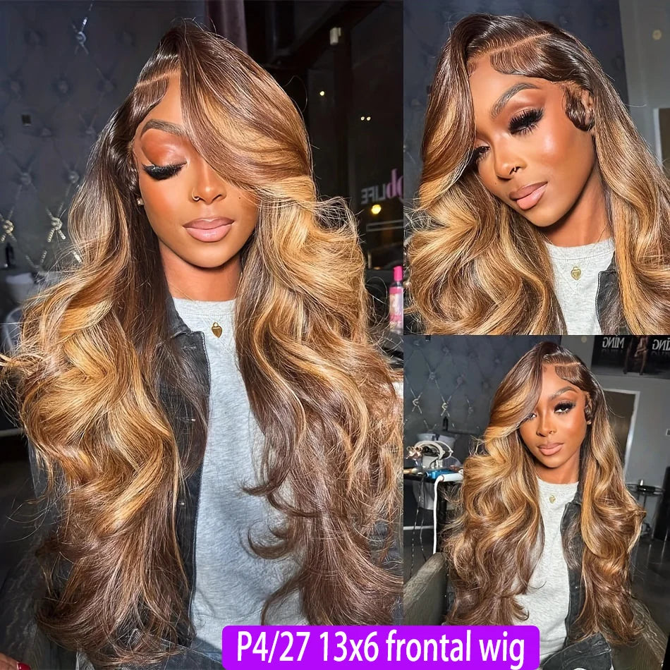 1b30 Black Brown Lace Front 13x4 Body Wave Wigs P427 Highlight Ombre