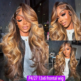1b30 Black Brown Lace Front 13x4 Body Wave Wigs P427 Highlight Ombre