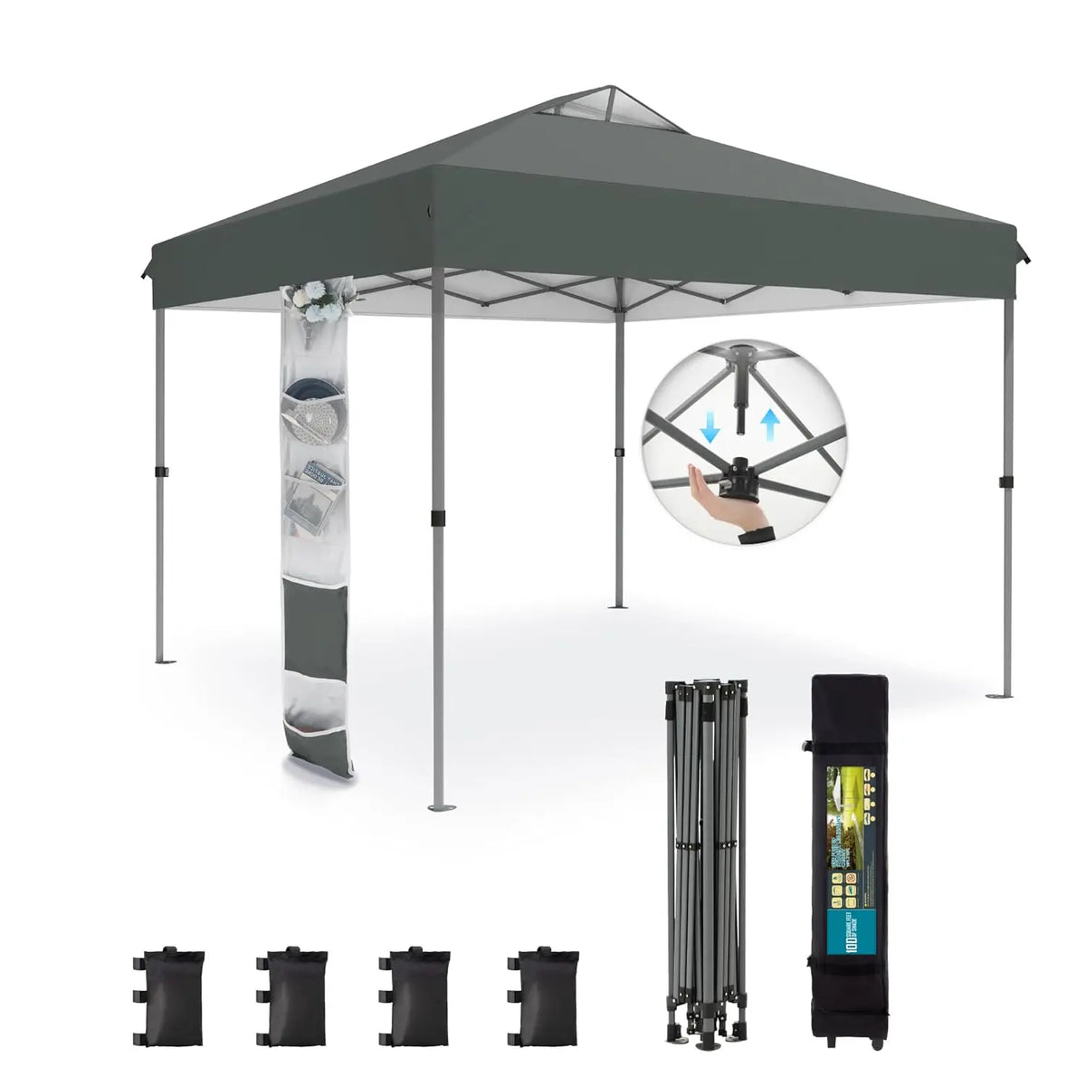 Canopy Tent Pop Up 10x10 ft, One Person Push Set Up Tent, Outdoor Canopies Shelter Heavy Duty Straight Legs, Customized