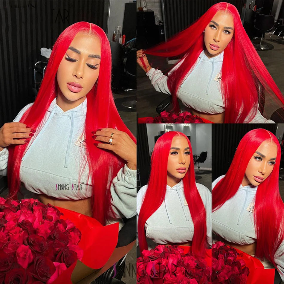 30 36 40 Inch 13x4 13x6 Straight Lace Frontal Wigs Hot Red Front Human Hair Wig 4x4 5X5 Closure Wig Pre Plucked For Women
