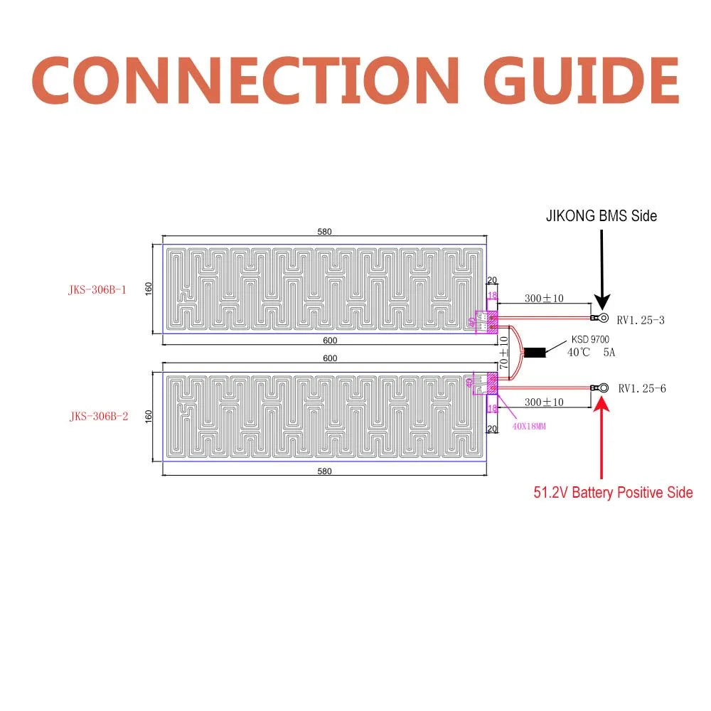 Heating Pad for 48V 51.2 V EEL 280Ah DIY Battery Case Heating Mat for LiFePO4 Batteries Cells for JK Inverter BMS