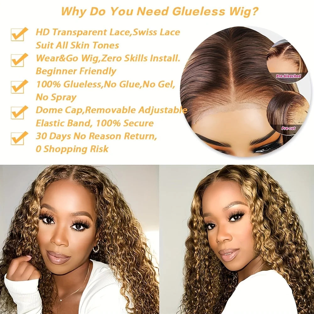 Highlight 5x5 Lace Front Wigs Human Hair 4/27 Ombre Deep Wave HD Transparent Lace Front Wigs 200% Density with Baby Hair