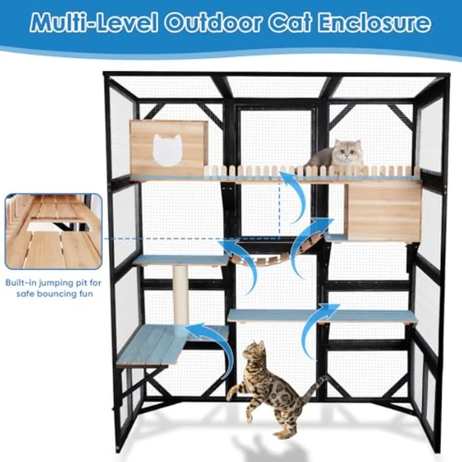 Large Catio Outdoor Cat Enclosure Window 73 H Walk-in Cat House Kitty Cage for Multiple Indoor Outdoor Cats Outside Patio with