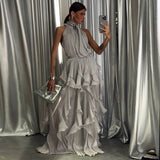 Sexy Cascading Ruffle Pleated Women Long Dress Fashion Lace Up Sleeveless Empire Female Dresses 2026 Spring Summer Lady Robe New
