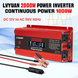 2600W 2000W 1500W Car Inverter 12V 110V Power Inversor Smart LCD Display Power Supply for Outdoor Camera/Phone/Drone Charging