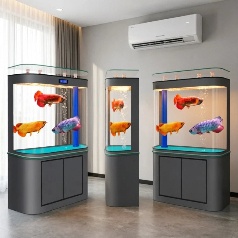 All-in-One AquariumLarge Bottom Filter Aquarium With Smart Display Solid Wood Cabinet RGB Light Automatic Filtration SystemFish