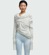 Street Style Oversized Cotton T-Shirt Three Colors Long Sleeve Knitted Shoulder Bared Layered Neck Design Polyester Blend
