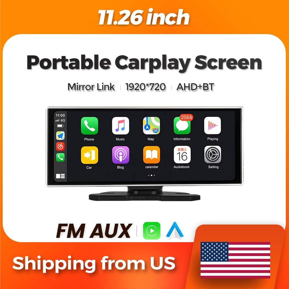 11.26" Linux System Portable installation Car Multimedia Player Carplay Android Auto IPS Screen Support DSP FM AUX Camera SD