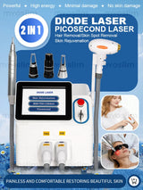 2 IN 1 Diode Laser PicoSecond Laser Machine 808nm 755nm 1064nm Hair Removal Tattoo Removal Skin Rejuvenation Beauty Device