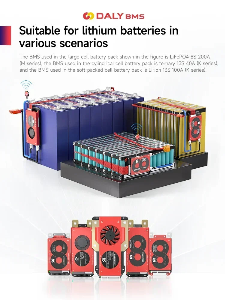 12V~72V Daly Smart Li-ion LiFePO4 BMS 3S 4S 7S 8S 10S 12S 13S 14S 15S 16S 17S 20S 24S 40A To 500A Bluetooth APP Double UART