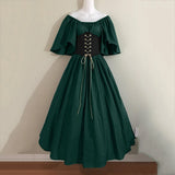 Women Patchwork Medieval Renaissance Dress Halloween Gothic off Shoulder Retro Long Dress