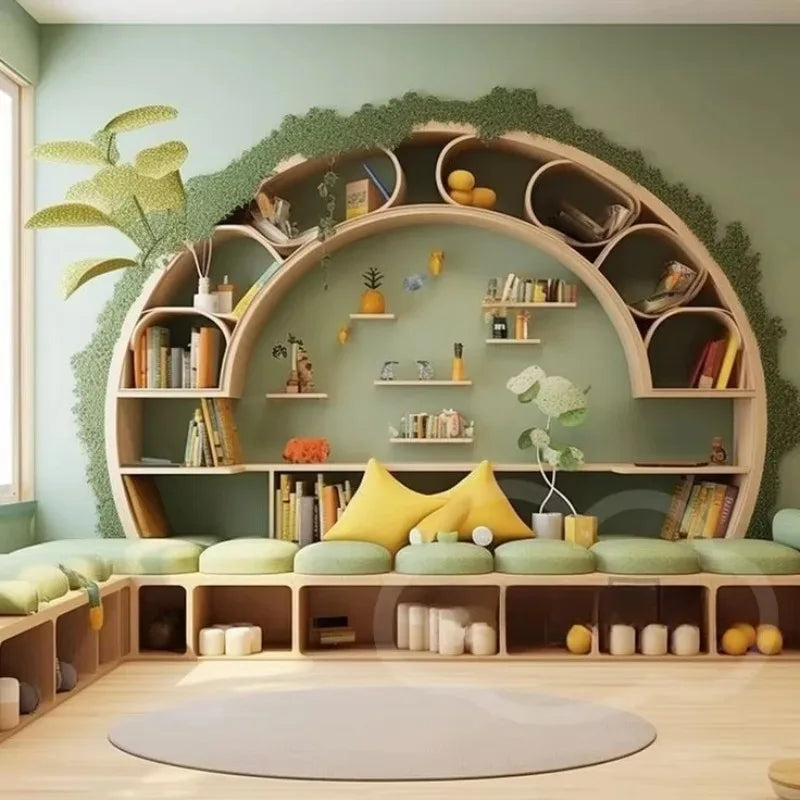 Modern Curved Style  Modular Bookshelf Multi-functional Storage Display Rack for Living Room Kids ReadingRoom Home Use