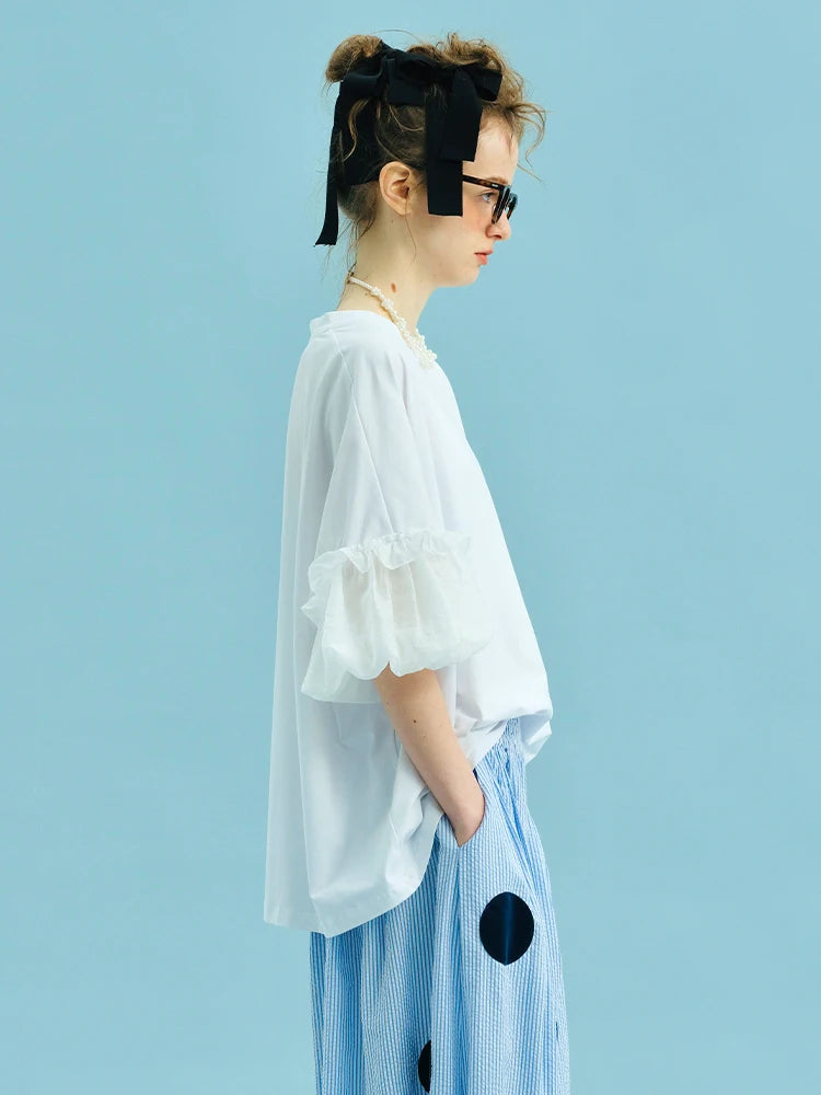 2026 imakokoni summer pure cotton casual loose fitting yarn design lantern sleeve top 255029+255030