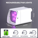 U'King 4PCS RGBWA+UV LED Par Light with Bag 6x18W DMX Stage Light Rechargeable Built-in Battery Wireless Par Light Dyeing Light