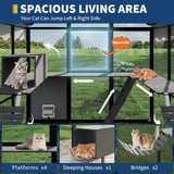 Extra Large Aluminum Outdoor Catio Enclosure For Multiple Cats Walk-in Cat Run With UV-Proof Cover Platforms & Adjustable Doors
