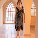 SIDAIMI 1920s Flapper Dress Great Gatsby Dress Round-Neck New Women's Black Sequin Dress Elegant Dress Tassel Party Dress