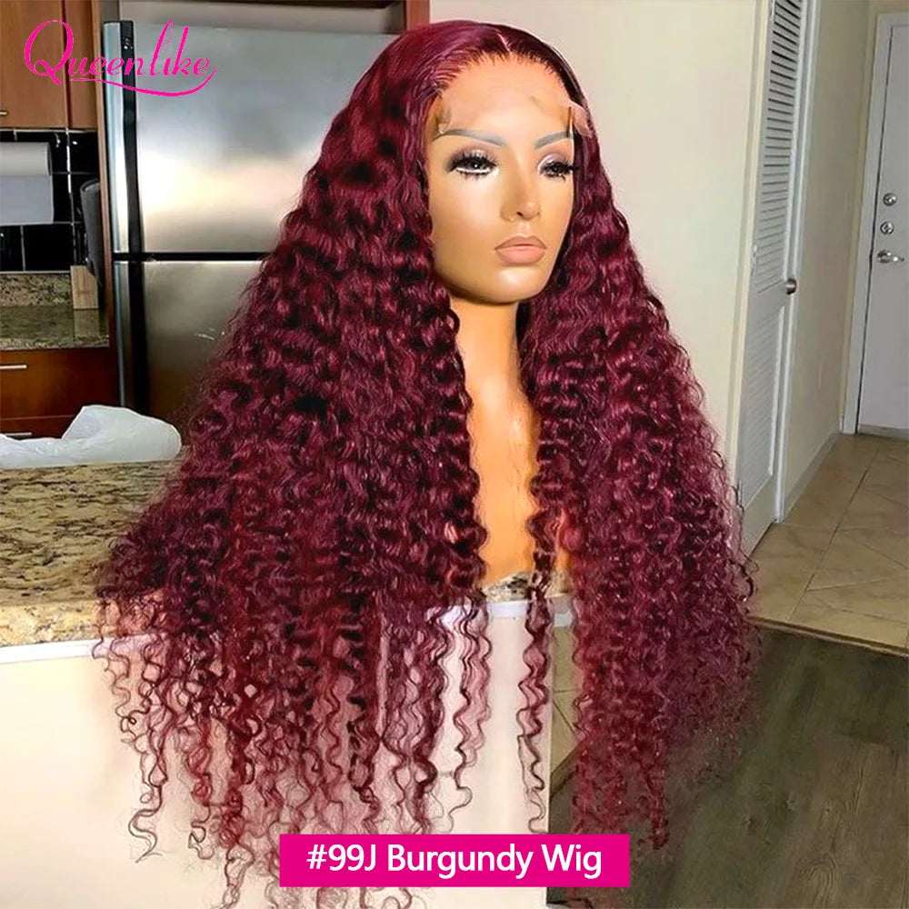 30inch Curly Burgundy 13x6 Hd Lace Frontal Wig 99J Colored Human Hair Wigs for Women Chocolate Brown Deep Curly Lace Front Wig