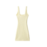 Ele ort Knitted Dr Women's Elastied Knit with Button Strap Vest Sle Casual Spring Summer Autumn Polyester Fabric