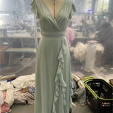 Women's Elegant Solid Color Ruffle Sleeveless Sexy V-Neck Long Dress Fashionable Bohemian Women's Party Evening Maxi Dresses