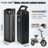 48V Folding Bicycle Battery 12Ah 20Ah 30Ah 40Ah 18650 Lithium Battery Suitable for Motor Power 250-800 Watts