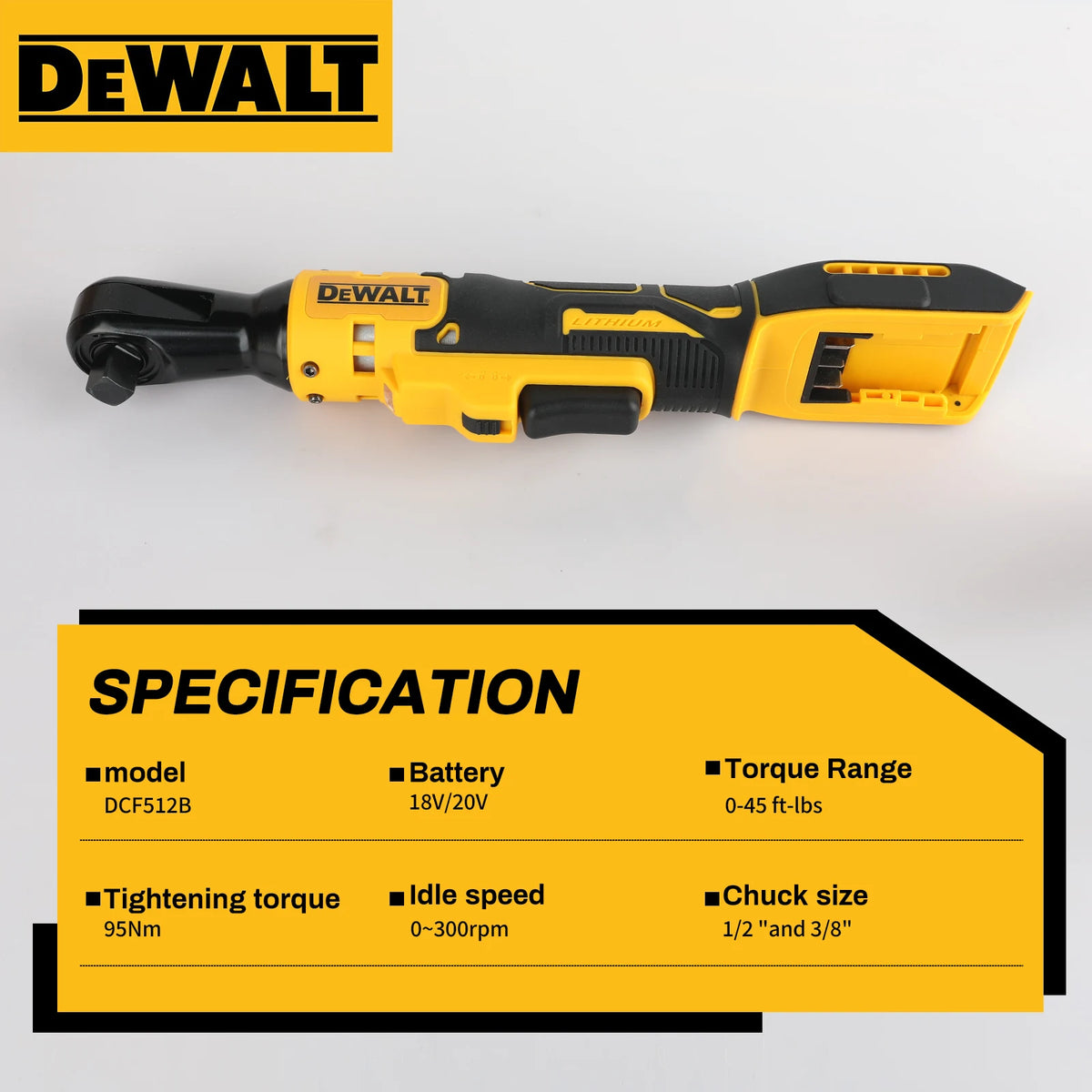 DEWALT DCF512 13MM Ratchet Right Angle Wrench Variable Speed Brushless Power Wrench LED light Cordless Battery Power Tools