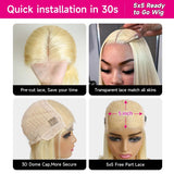 5x5 Glueless Wig Human Hair 613 Honey Blonde Colored Lace Closure Wig Bone Straight Ready to Go Wig Human Hair Ready to Wear