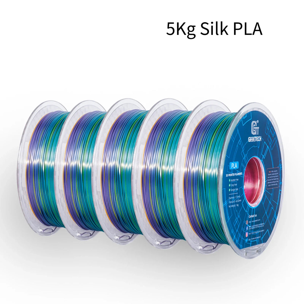 GEEETECH 5Rolls 3D Silk PLA Filament 1Kg/roll 1.75mm Spool Wire For 3D Printer Material,Vacuum packaging,Safety