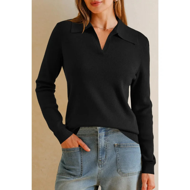 Women's POLO shirt, spring sweater, business casual wear, summer fashion.