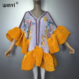 WINYI Women's Pleated Elastic Elegant Short Dress Beach Cover Up Kaftan Abaya Dubai Luxury Evening Wear Muslim Fashion