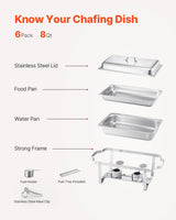 SucceBuy 8 Qt 4/6 Pack Chafing Dish Buffet Set Stainless Steel Chafer Rectangle Catering Warmer Server W/Lid Water Pan for Party