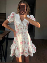 Tossy Printed Lapel Fashion Mini Dress Women's Short Sleeve Patchwork Contrast Elegant Summer Dress 2025 Female Bodycon Dress