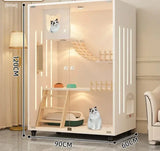 Premium Cream Style Pet Shop Cat Cage Density Board Cat House Double Layer Large Space Glass Door Light