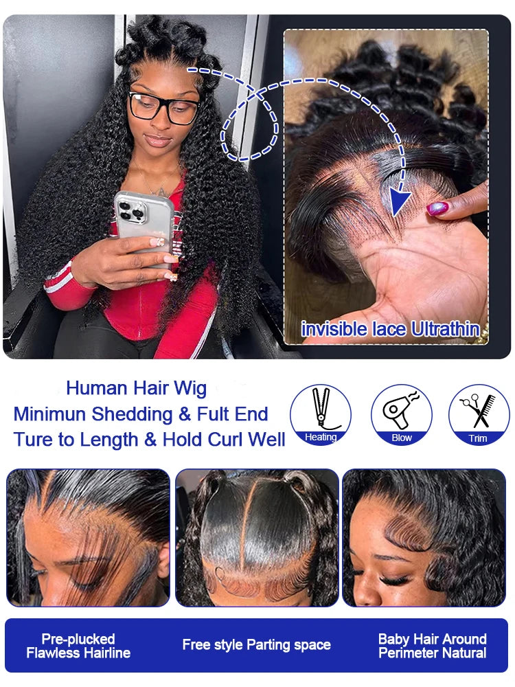 300% High Density Water Wave Human Hair Wigs HD Transparent 13x6 13x4 Deep Wave Lace Frontal Wig Brazilian Real Virgin Hair 40 42 Inch Jerry Curly Lace Front Human Hair Wigs For Women Wet and Wavy Frontal Wigs Preplucked Hairline Bleached Knots