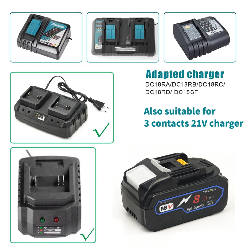TPCELL New 8Ah/10Ah For MKT 18V 21700 Tabless cells Replacement Battery Power Tools Li-ion