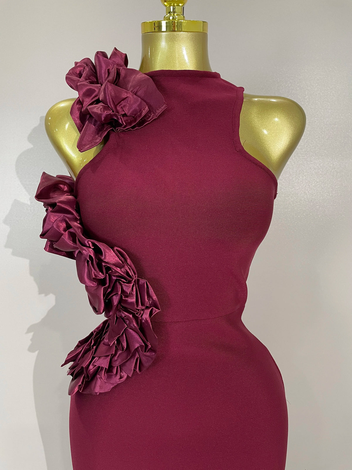 Women 3D Flowers Sexy Sleeveless Wine Red Long Bodycon Bandage Dress Knitted Celebrity Elegant Evening Luxury Club Party Dresses
