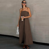 French-Style Women's Cotton-Linen Strapless Dress Chic New Solid Color Off-Shoulder Backless Sexy Casual Summer Dresses Vestido