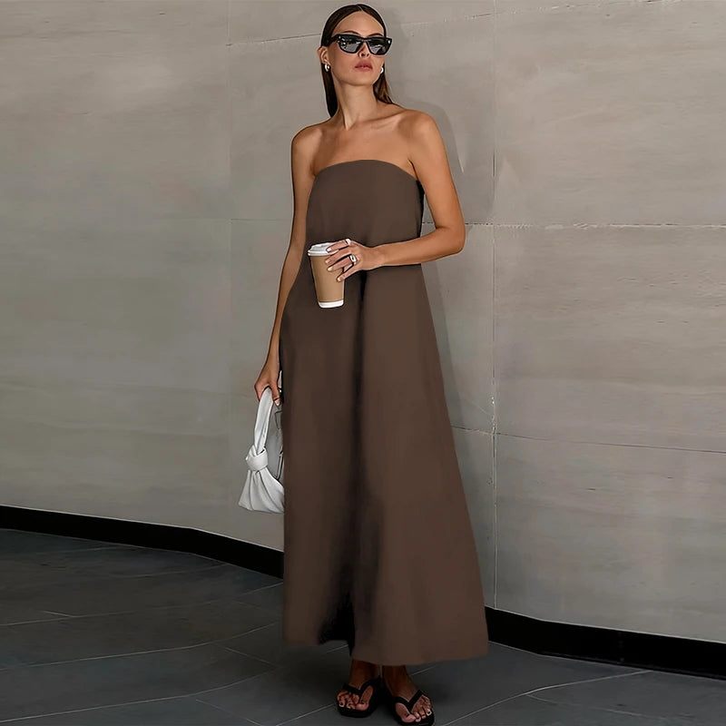 French-Style Women's Cotton-Linen Strapless Dress Chic New Solid Color Off-Shoulder Backless Sexy Casual Summer Dresses Vestido