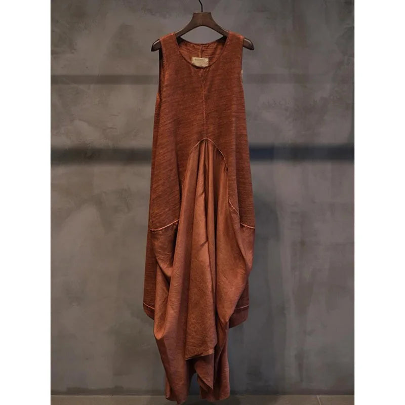 French Retro Vest Dress Summer Loose Cotton Patchwork Silk Suspender Dresses Women Irregular Flower Bud Vestidos