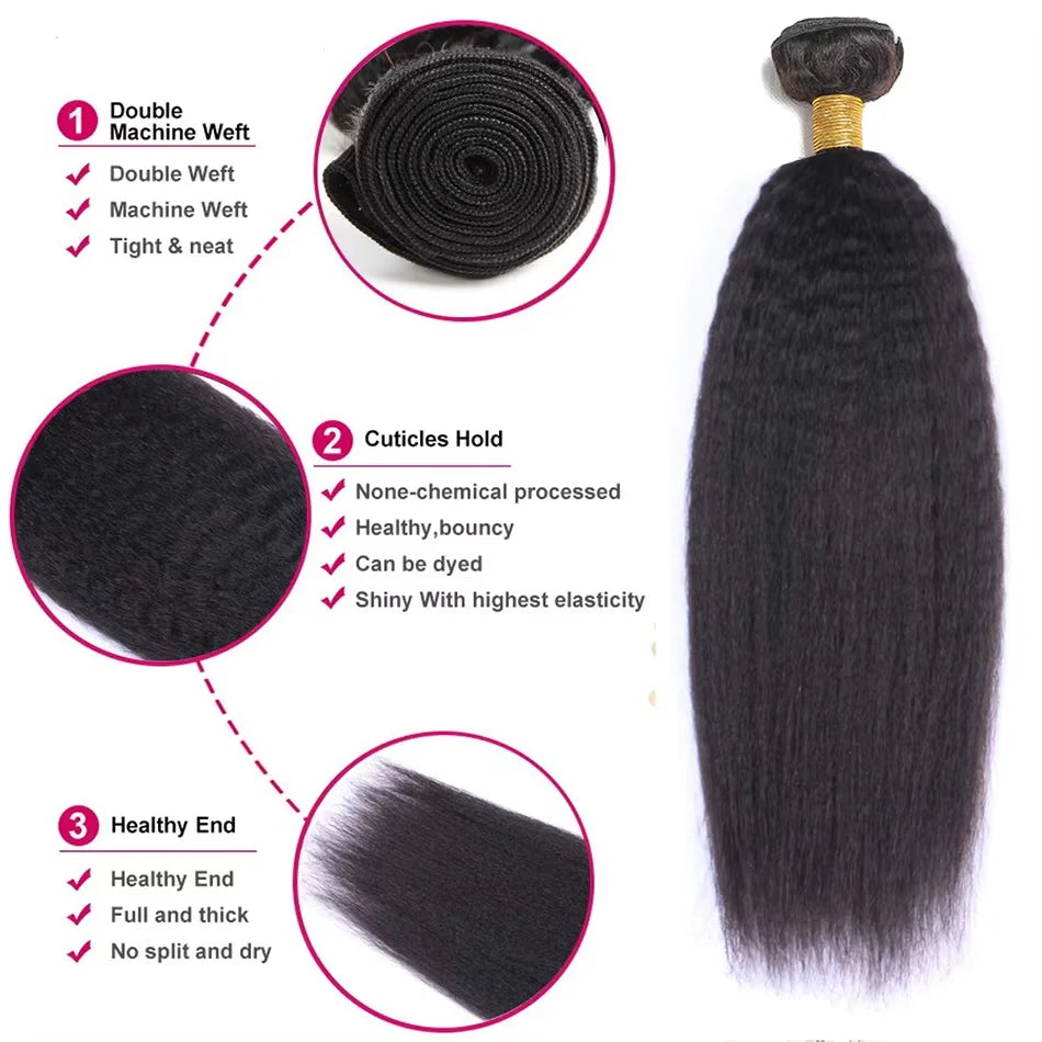 Brazilian Human Hair Bundles Kinky Straight 30 inch Virgin Hair 3 4 Bundles Coarse Yaki Sew In Quick Weave Raw Hair Extensions