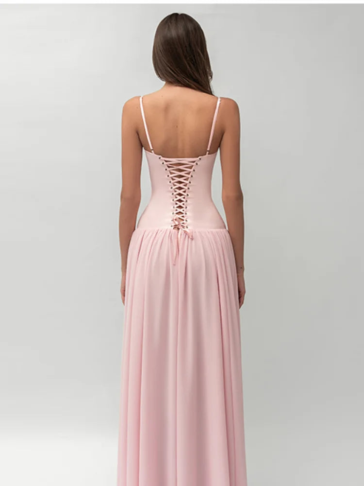 Sultry Elegant Maxi Dress Sexy Party Chiffon Slim Fit Formal Evening Gown Women Summer Date Night Trendy Streetwear