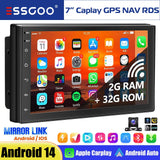 7" Double 2 DIN Android 14 CarPlay Car Stereo Multimedia Video Player GPS Navigation Wifi FM/RDS Bluetooth Multimedia Fit Nissan