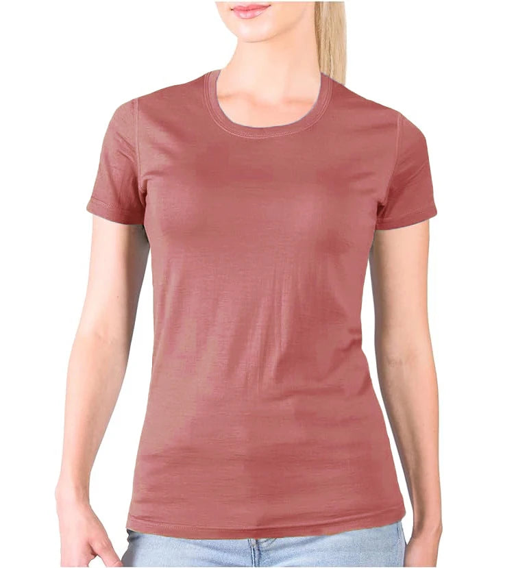 100% Merino Wool T-Shirt Womens Lightweight Short Sleeve Crew Shirts Merino Wool Base Layer Women Undershirt No Itch Breathable