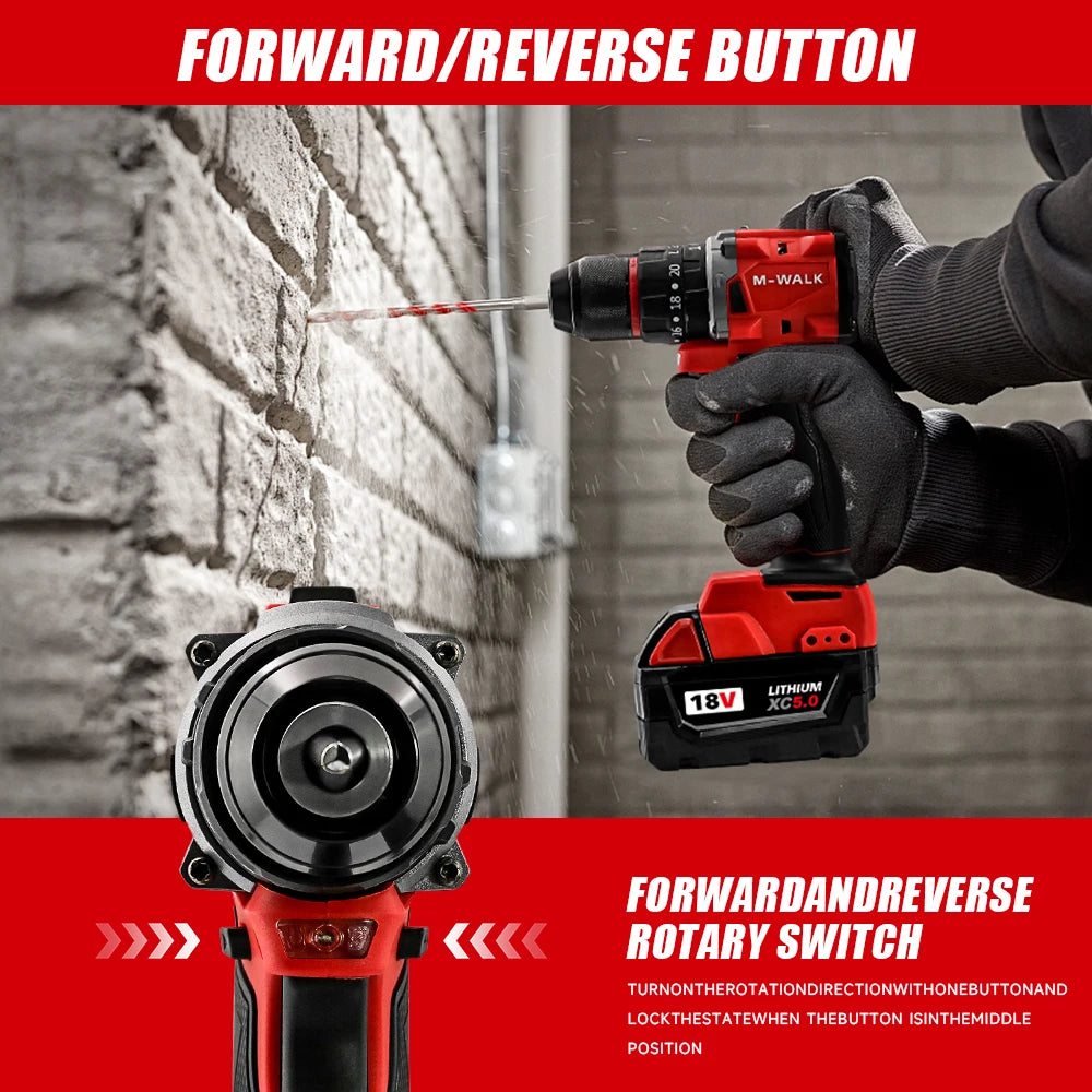 M-WALK Professional Brushless Impact Drill Compact & Lightweight Design Stepless Electric Drill For M 18V Battery Pin