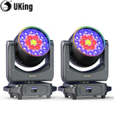 U'King 2Pcs 220W Beam Wash Zoom Moving Head Lights With Light Strip19X15W RGBW LED Stage Light DMX512 DJ Light For KTV Bar Party