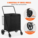 SucceBuy Folding Shopping Cart w/ Removable Waterproof Liner 106/330LBS Large Capacity 360° Swivel Wheels Dense Metal Mesh Base