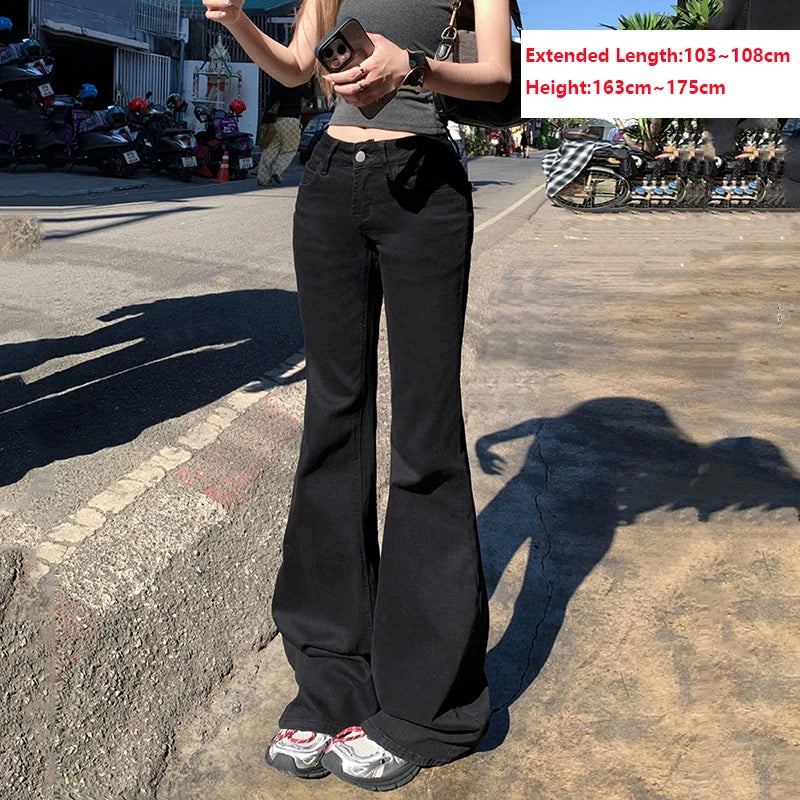 KSTUN 2025 New Low Waist Boot Cut Jeans For Women Fashion Stretch Denim Flared Pants Black Casual Female Bell Bottom Trousers